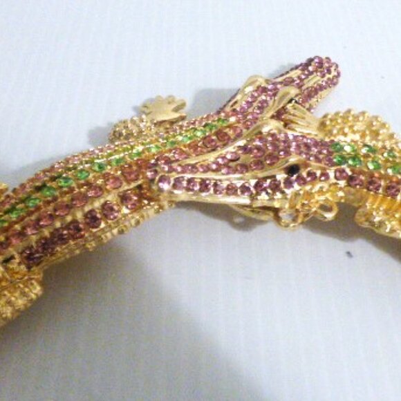 Vintage 1 of A Kind CROCODILE NECKLACE & EARRINGS Rhinestones Statement Jewelry - Picture 3 of 14